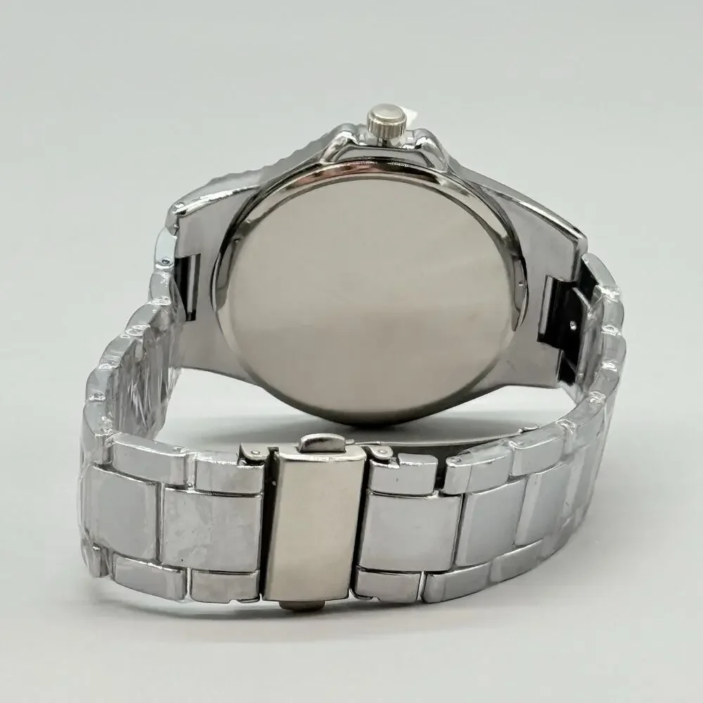 Mens Green Twist Dial Watch Silver Tone Irregular Rhombic Melted Crash Design